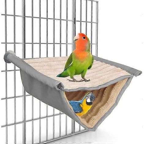 1 hamac pour perroquet, petit animal de compagnie en peluche douce, lavable et chaud, lit suspendu d'hiver, tente nid pour perroquet, ara, perroquet (S, gris) (1/5)