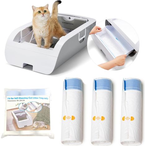 Lot de 60 sacs pour bac à litière pour chat, 4 rouleaux, sacs de rechange résistants pour bac à litière automatique, gris (1/5)