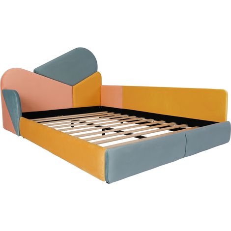 Cama infantil tapizada 140x200 cm de terciopelo multicolor con cabecero y lateral (1/5)