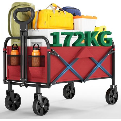 Chariot pliant 220L - 172kg - sacs latéraux - porte-gobelet - roues 360° - poignée réglable - camping plage jardin shopping 73×46,5×89,5 cm