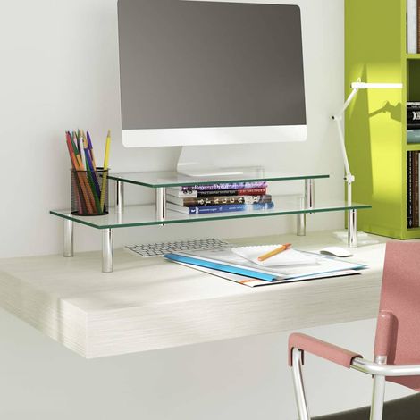 vidaXL Soporte para monitor de 2 niveles vidrio transparente (1/5)
