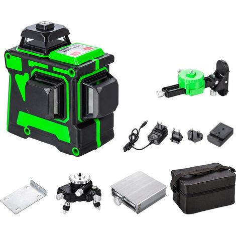 Niveau laser 3D, 12 lignes, dont 3 lignes croisées vertes à 360 degrés, outil laser autonivelant, adapté aux sols intérieurs et extérieurs, avec mode impulsion et fonction de verrouillage du pendule, (1/4)