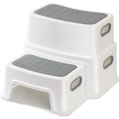 Marche Pied Enfant, Tabouret Robuste à 2 Niveaux pour la Salle de Bain, Lavabo et Toilette, Anti basculement et Antidérapant, Marchepied Sûr pour Les Tout Petits (1/5)