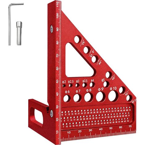 Équerre 3D Multifonctionnelle de Menuiserie en Aluminium, Règle de Menuisier Triangulaire 22,5-90°, Equerre Charpentier Précise pour Travail du Bois, Bricolage et Mesures Précises (Rouge)