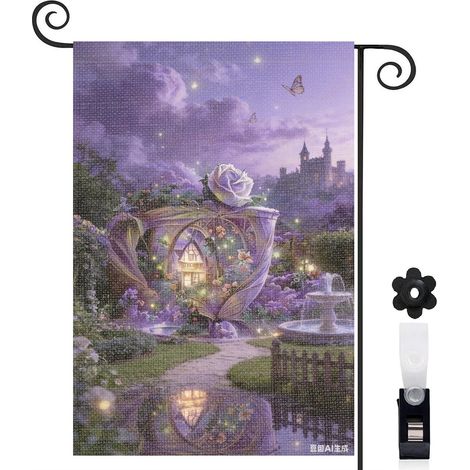 Drapeau de jardin ambiance nocturne et château féerique 30 x 45 cm décoration terrasse et extérieur (1/5)