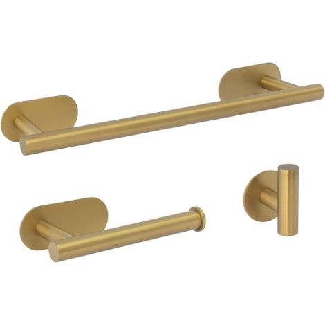 Conjunto accesorios de baño THOMAS 40 oro mate Toallero + portarrollos + 3 perchas