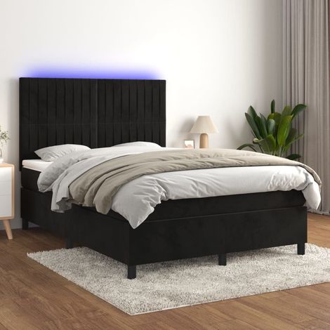 Cama box spring colchón y LED terciopelo negro 140x190 cm (1/5)