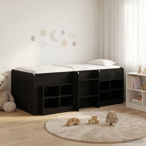 vidaXL Cadre de lit en loft avec armoire 3 pc Noir Bois d'ingénierie (1/5)
