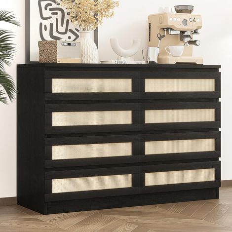 IDEALHOUSE Commode Double 8 Tiroirs Rotin Blanc (1/5)