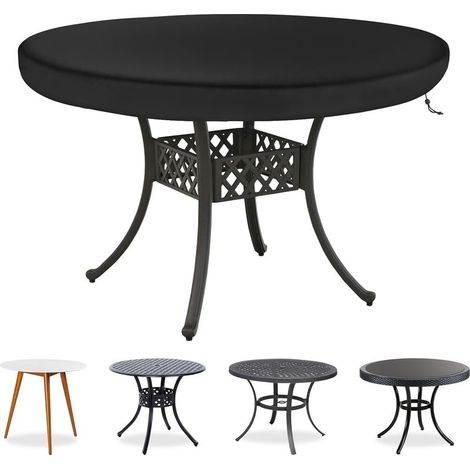 Housse de protection pour table de jardin (noire, Ø112 x 10 cm), imperméable, Oxford, avec corde et protection anti-UV (1/5)