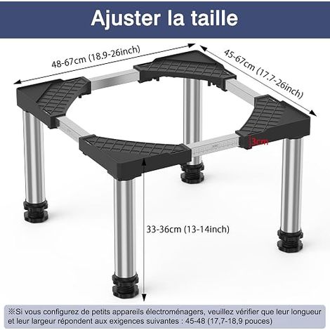 Mini Base de Réfrigérateur Support Électroménager Réglable Hauteur 33-36 cm, Base de Lave-vaisselle 45-67 cm avec 4 Pieds Robustes, Charge 200 kg pour Sécheuse armoire de Réfrigérateur Noir (1/4)