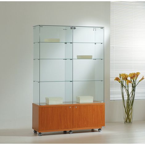 Vetrina con Mobile Cristalli Temperati 117x40xh180 cm OF12/18M Made in Italy Colore Ciliegio (1/5)