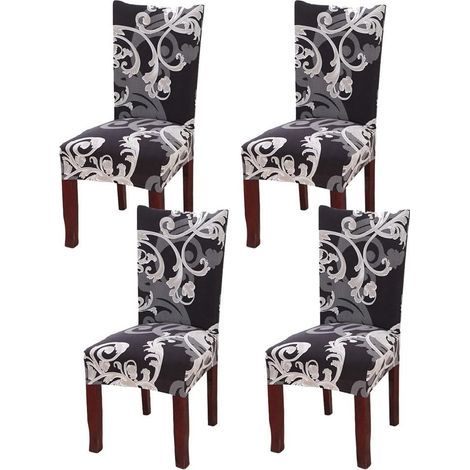 Housses de chaise de salle à manger Marron + blanc 4 pièces- (1/4)