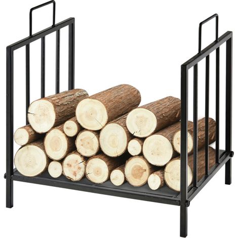 Serviteur de cheminée Porte-bûches, manteaux de cheminée, supports à bois, capacité de charge maximale 15 kg 44L x 33L x 46H cm, métal époxy noir (1/5)