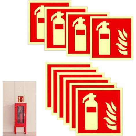 10 pièces panneaux extincteur 10x10cm signalisation sécurité incendie photoluminescent,autocollants extincteur PVC haute visibilité pour alarme incendie urgence et protection conforme (1/5)