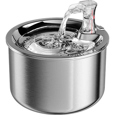 Fontaine À Eau Pour Chat Et Chien - Acier Inoxydable 304 - Filtration 3 Étapes - Réservoir 2,4 L - Silencieuse 20 dB - Automatique Avec Indicateur De Niveau D’eau (1/5)