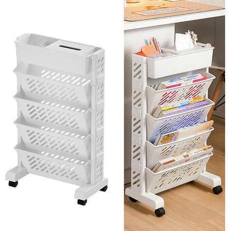 Grande étagère mobile, rotative, amovible, rangement pratique sur roulettes, 5 niveaux (1/5)