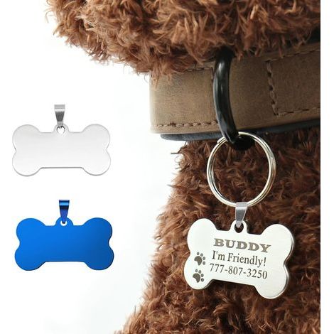 Médaille pour chien personnalisée, Médaille pour chien avec gravure (sculpture personnalisée) pendentif pour collier de chien, en acier inoxydable forme d'os, pendentif pour identification de (1/5)
