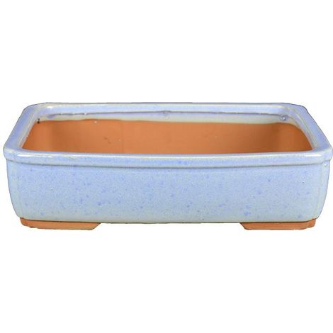 Vaso per bonsai rettangolare in gres smaltato azzurro 13,5x10x2 cm - G6d