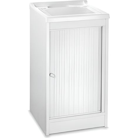 Mobile lavatoio a serrandina in Pvc Bianco 45x50 cm con vasca in resina (1/4)