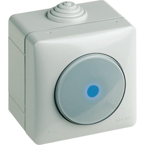 Bouton axial mural rétroéclairé 10A 250Vac Bticino Idrobox 26005