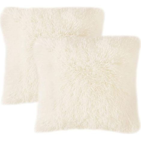 Lot de 2 Housse de Coussin de Canapé Fourrure de Luxe Decoration canapé Maison Chambre Lit Super Doux Peluche Taie d'oreiller Décorative 43X43cm Beige