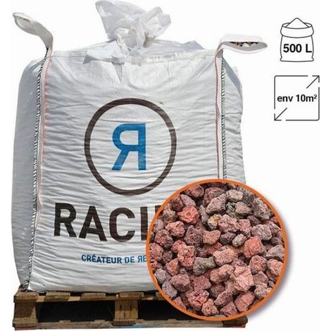 Racine – Paillage minéral pouzzolane rouge 12/20 – Big bag 500 litres – Couvre 10 m² – Granulométrie 12/20 mm pour aménagement paysager