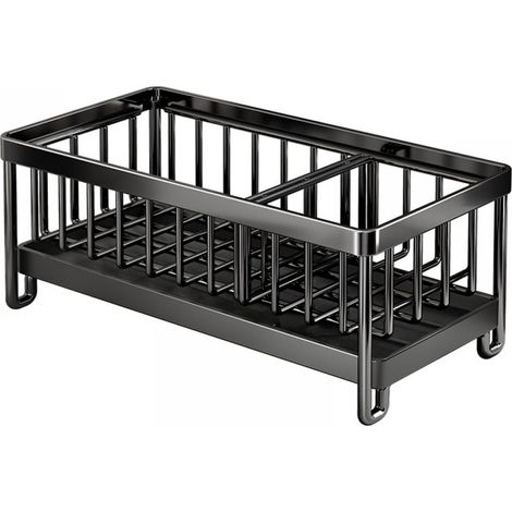 Egouttoir Cuisine - Support Eponge Acier Inoxydable avec Bac de Vidange Pivotant 360° - Rangement Ustensiles Vaisselle - 1 Pièce