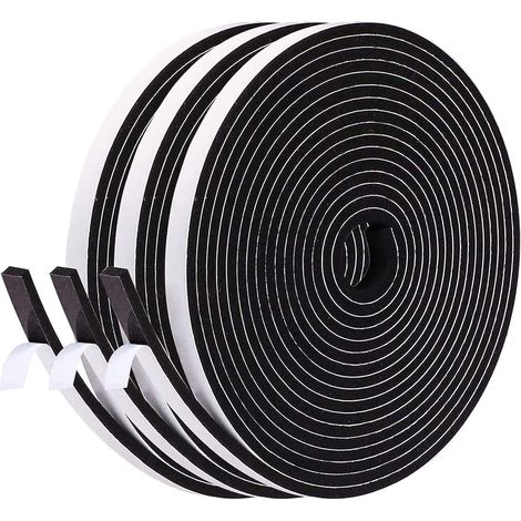 Bande d'étanchéité pour fenêtre en mousse autocollante, isolant phonique et anti-courant d'air, caoutchouc antioxydant pour porte d'entrée, dimensions 6mm x 3mm, 15 mètres au total, noir, protège meub