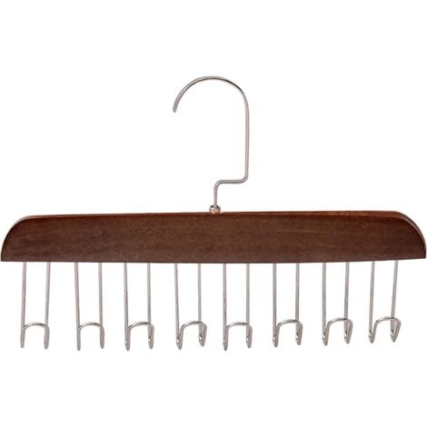 Cintre multifonctionnel en bois massif avec 8 crochets pour ranger soutien-gorge et ceintures. Idéal pour la maison et la penderie.