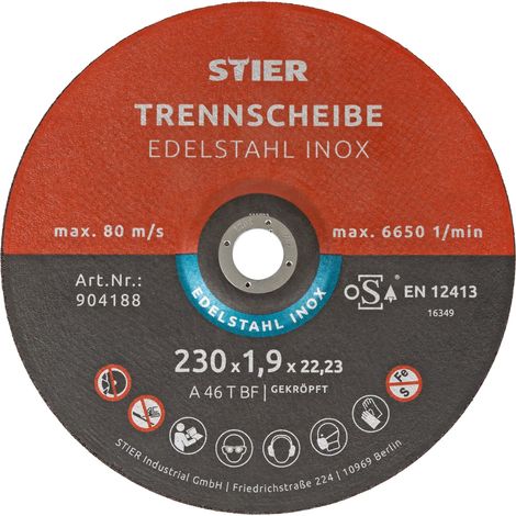 STIER Trennscheibe für Edelstahl/INOX, Metall, Stahl, Ø Flexscheibe: 230 x 1,0 x 22,23 mm, gerade, Set mit 25 Stück, für Winkelschleifer (1/4)