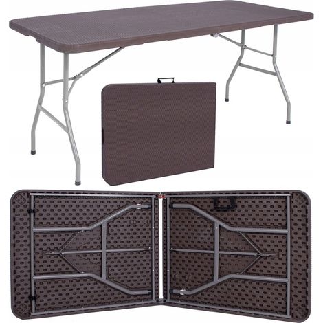 Tavolo da catering pieghevole in valigetta 180 cm, tavolino da giardino e da campeggio marrone. (1/5)