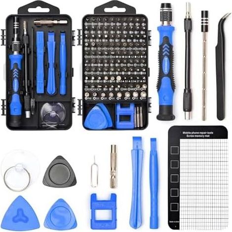 122-in-1 Präzisions-Magnetschraubendreher- und Werkzeugset mit Koffer – zur Reparatur von Elektronikgeräten, Computern, Mobiltelefonen, Spielekonsolen, Uhren und Brillen – Blau (1/5)