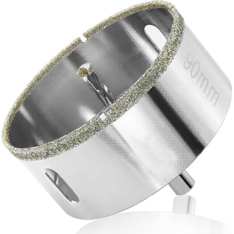 Scie cloche diamantée pour verre de 90 mm avec foret central pour céramique, carrelage, porcelaine, marbre (1/4)