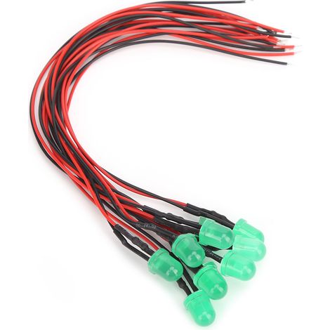50 LED chromatiques brillantes 12 V 8 mm avec câble de 20 cm 26 AWG pour la conductivité électrique, vert et vert jade (en surbrillance)