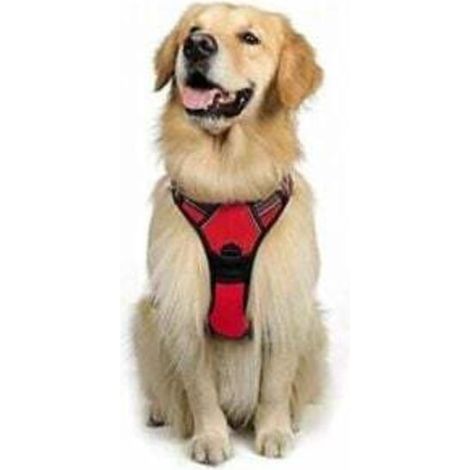 Hundegeschirr Größe M, rot, Anti-Zug-Funktion, reflektierend, verstellbar, für große Hunde, mit vorderem Leinenhaken, ideal zum Wandern, Autofahren, für American Staffordshire Terrier und Border Colli