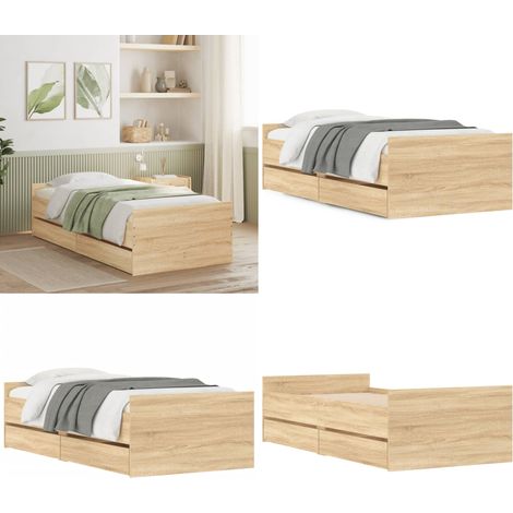 Bettgestell mit Schubladen Sonoma-Eiche 90x200 cm - Bettes - Holzbetten - Doppelbett - Einzelbett - Bettkasten - Home & Living (1/5)