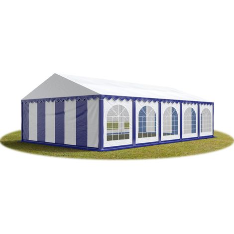 TOOLPORT Festzelt Partyzelt 5x10 m PREMIUM, hochwertige PVC Plane 750 N in blau-weiß 100% wasserdicht mit Bodenrahmen