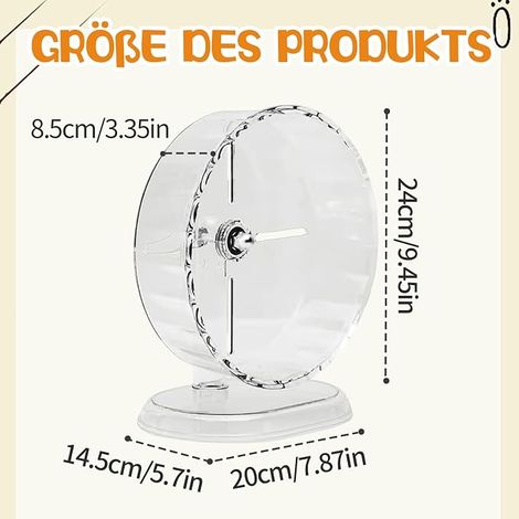 Roue silencieuse pour hamster de 24 cm avec double roulement, roue transparente réglable en hauteur pour hamsters nains, souris, chinchillas, lemmings (1/4)