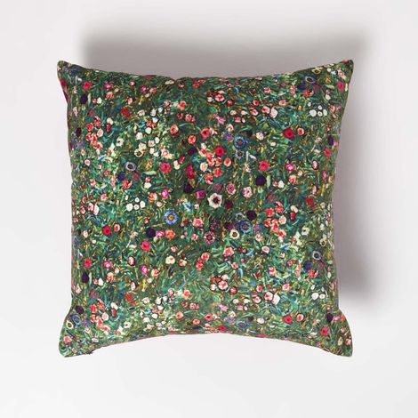 HOMESCAPES Klimt’s Italian Garden Filled Velvet Cushion 46 x 46 cm
