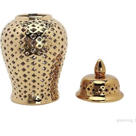Vase en Céramique - Temple Jar - Pot de Gingembre - 10x22cm - Élégant - Décoratif (1/4)