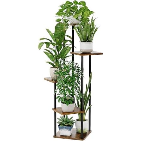 Bamworld Blumenständer Pflanzenständer Pflanzenregal aus Holz und Metall – Modernes Regal für Zimmerpflanzen, 5 Etagen, Stabil und platzsparend, Ideal für Wohnzimmer, Balkon und Büro (1/5)
