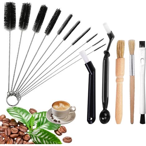 Lot de 15 pinceaux à café - Petite brosse de nettoyage pour machine à café - Brosse à paille et manche en bois - Pour appareils de nettoyage pour machines à café (1/5)