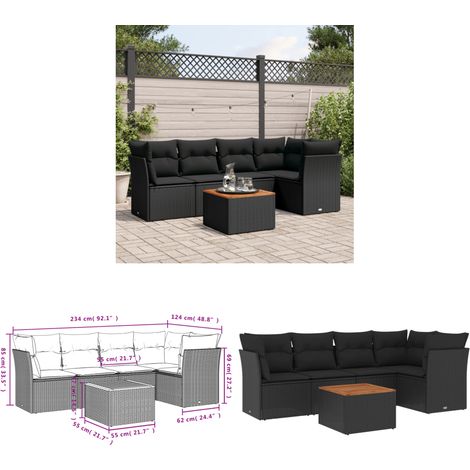 6-tlg. Garten-Sofagarnitur mit Kissen Schwarz Poly Rattan - Gartengestelle - Gartenmöbelset - Outdoor Möbel - Lounge Set - Rattan Gartenmöbel - Home & Living (1/3)