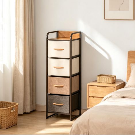 Commode étroite 31x29x99 cm en MDF et acier beige, gain de place pour chambre FloraGrace (1/5)