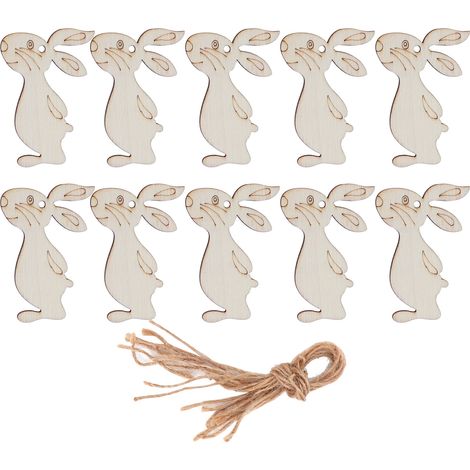 10Pcs Wooden Animal Ornaments Bunny Shape Hanging Embellishment Easter Decorations (1/5)