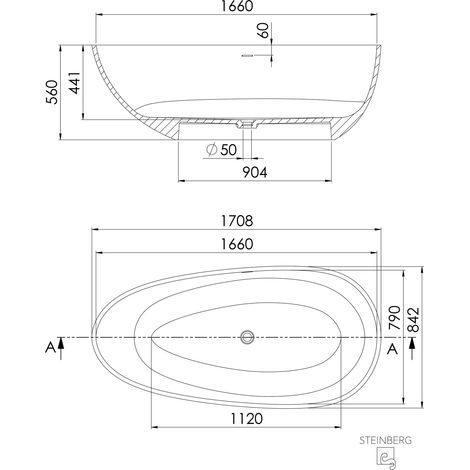 Steinberg Serie 540 Badewanne, freistehend, Solid Surface,