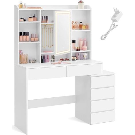 Toeletta con grande specchio LED luminosità regolabile tavolo da trucco con specchio scomparti 40 x 117,5 x 145 cm ripiani regolabili moderno bianco nuvola 120005174