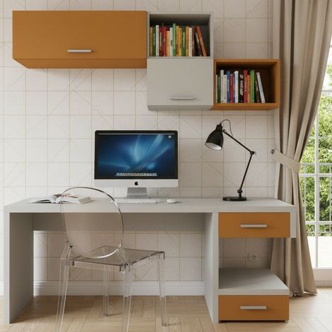 Angolo studio moderno con cassettiera sfalsata per cameretta - Ecru e Zolfo