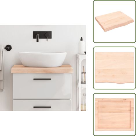 The Living Store Comptoir de salle de bain 60x50x(2-6) cm bois massif non traité - Comptoir Salle De Bain - Comptoir Bois - Plan De Travail Salle De Bain - Meuble Lavabo - Chêne Massif (1/5)